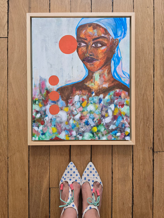 Girl With Blue Scarf Acrylic Painting